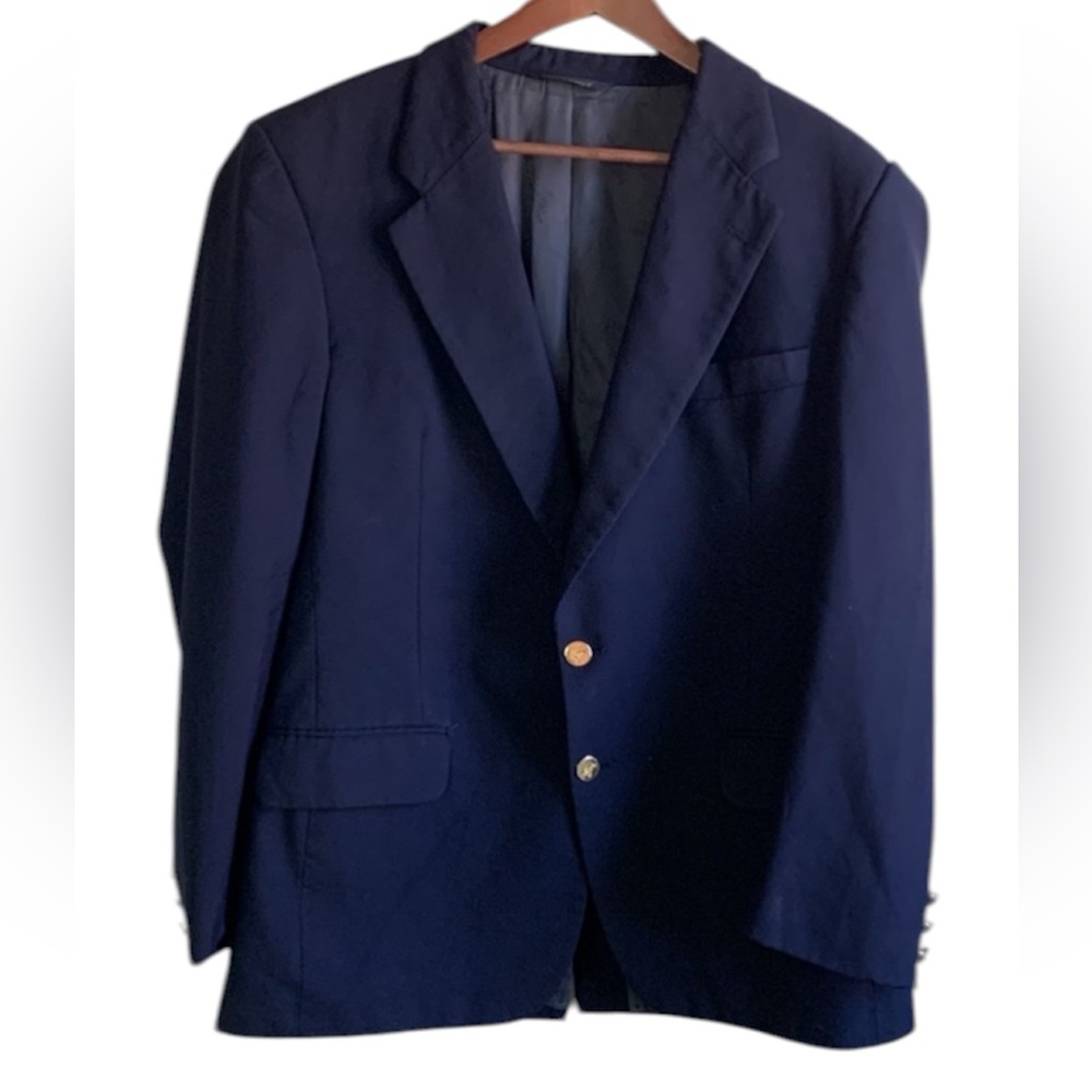 ▶️ Burberry Navy Wool Blazer 44R USA Union Gold Button 2 Button Sport Coat
